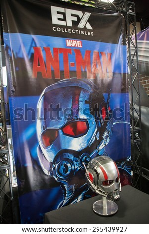 July 9, 2015: San Diego Comic Con, the annual pop culture and fandom convention in San Diego, California. Antman helmet on display at the EFX booth.