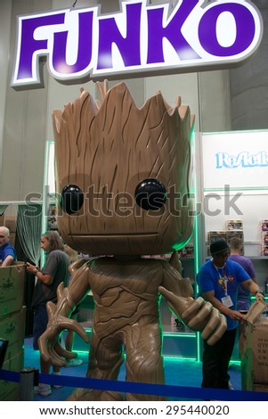July 9, 2015: San Diego Comic Con, the annual pop culture and fandom convention in San Diego, California. Giant Groot from the film Guardians of the Galaxy at the FUNKO booth.