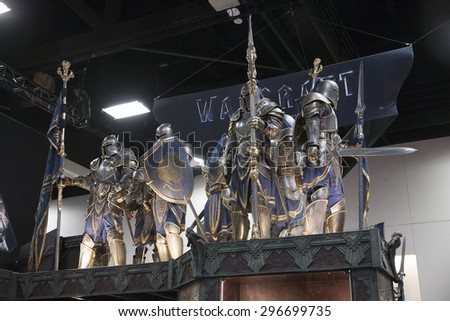 July 10, 2015: San Diego Comic Con, the annual pop culture and fandom convention in San Diego, California. WETA Booth featuring the armor from Warcraft and The Hobbit films.