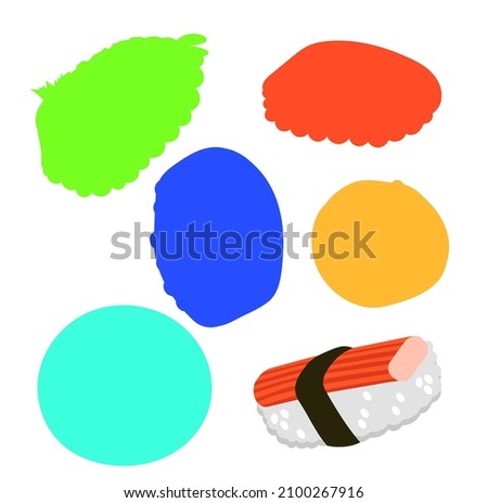 Isolated icons and Silhouettes of a set of Japanese sushi and rolls on a white background. Vector illustration.