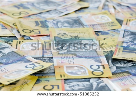 Australian 50 dollar notes scattered
