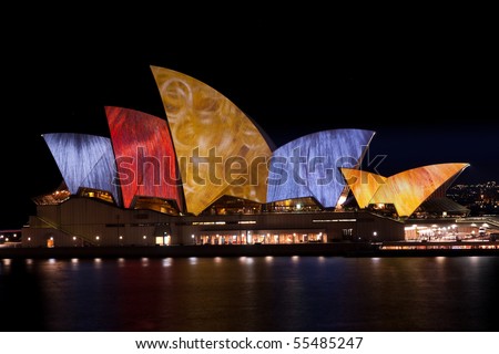 SYDNEY - JUNE 10: New York artist, Laurie Anderson, projects her designs onto the Sydney Opera House during the Sydney Vivid Festival June 10, 2010 in Sydney, Australia.