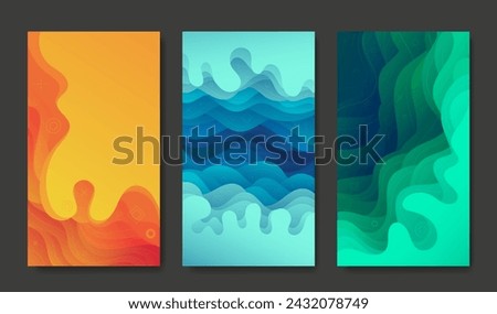 A set of three gradient backgrounds in the style of paper cut. For social media, advertising, stories, etc.