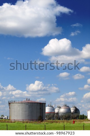 Big silver gaz and fuel Storage Tanks