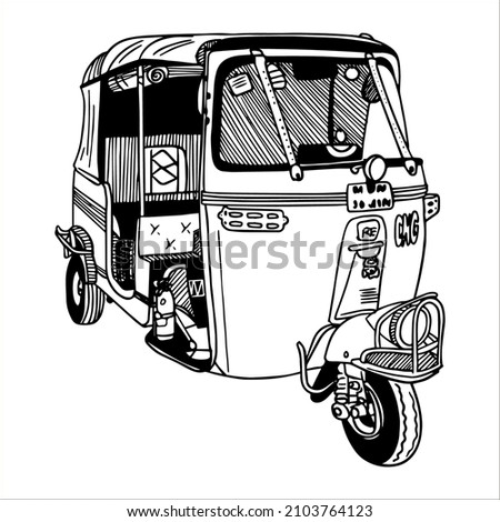 Vector illustration linear drawing
indian auto moto rickshaw taxi for transporting tourists.
Simple stylized drawing. 