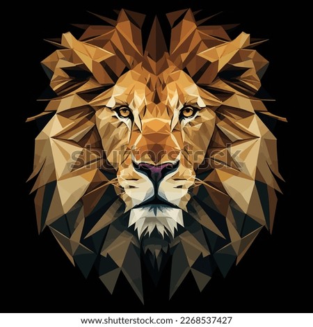 Lion head in full-color low poly triangle vector art. Abstract polygonal illustration of the geometric lion head.