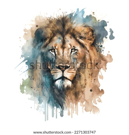 Watercolor Lion. An artistic, color, realistic portrait of a lion's head on a white background. This is a vector illustration ideal for a mascot and tattoo or T-shirt graphic.