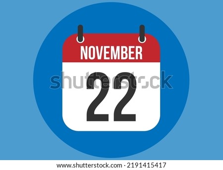 22 November blue calendar vector. Calendar november with circle in background clear. Foto stock © 
