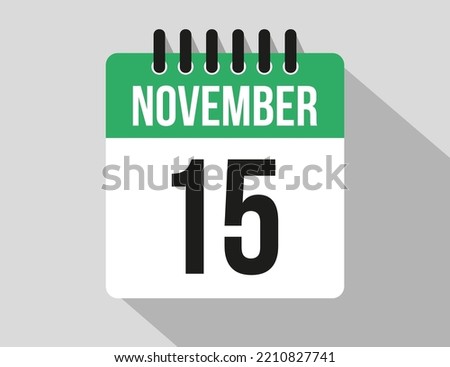 15 November calendar vector icon. Green November date for the days of the month and week