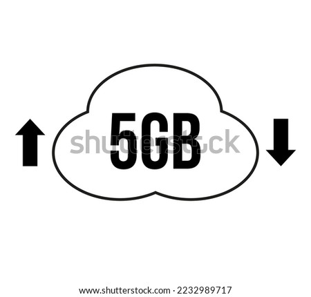 5GB capacity for download and upload. Vector for cloud file transfers on white background