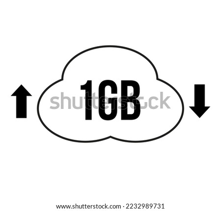 1GB capacity for download and upload. Vector for cloud file transfers on white background