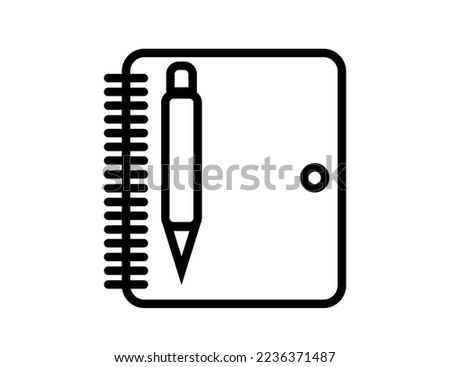 Notepad with pen. Agenda design for note taking. Simple black and white vector