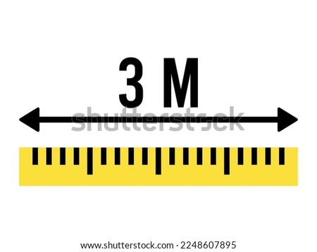 3 meters ruler icon. Vector measure scale, size and length isolated on white background