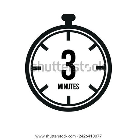 3 clock minutes timers. Time measure. Chronometer vector icon black isolated on white background.