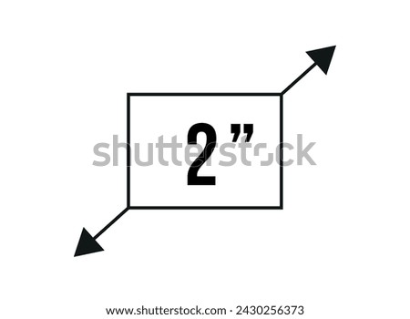 2 inches. Vector screen measurement and resolution in inches. Size in inch isolated on white background