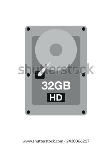 32 GB HD. Vector hard drive data storage, technology and backup concept isolated on white background