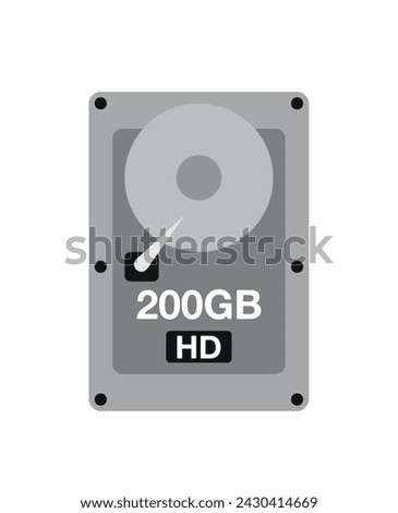 200 GB HD. Vector hard drive data storage, technology and backup concept isolated on white background