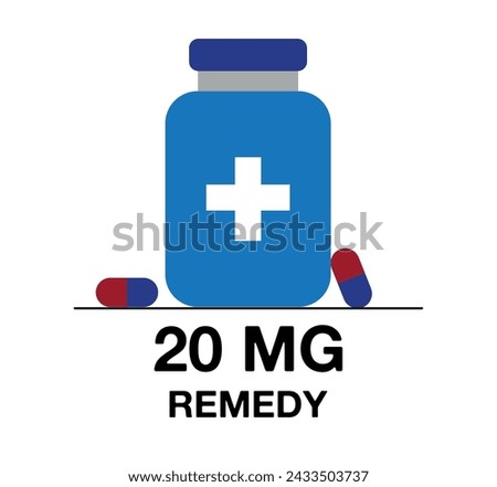 20 mg remedy. Medicine pill vector with milligrams, medicine and health care concept