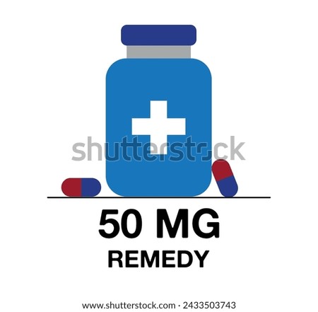 50 mg remedy. Medicine pill vector with milligrams, medicine and health care concept
