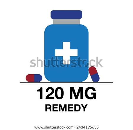 120 mg remedy. Medicine pill vector with milligrams, medicine and health care concept