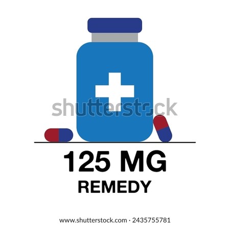 125 mg remedy. Medicine pill vector with milligrams, medicine and health care concept