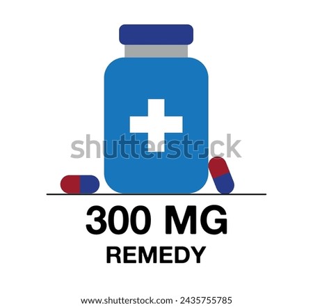 300 mg remedy. Medicine pill vector with milligrams, medicine and health care concept