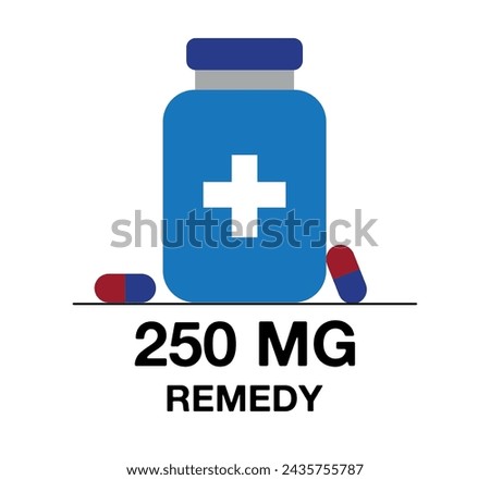 250 mg remedy. Medicine pill vector with milligrams, medicine and health care concept