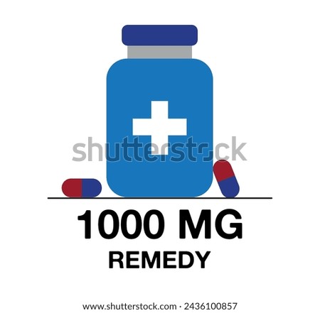 1000 mg remedy. Medicine pill vector with milligrams, medicine and health care concept