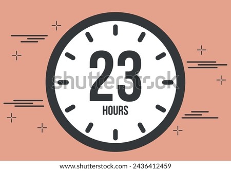 23 hours. 23 hours clock timer. Remaining time, digital hours marker chronometer