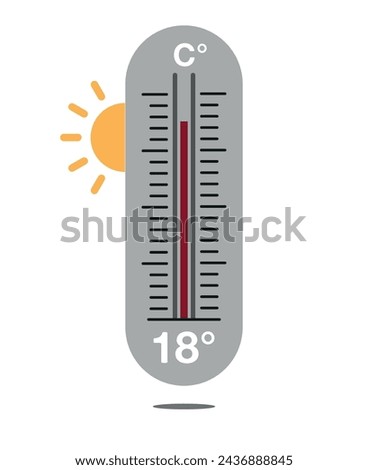 18° C. Design thermometer weather forecast. Warm temperature concept with sun