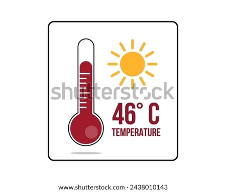 46° C. Thermometer 46 degrees Celsius. Vector for weather and climate forecast with yellow sun