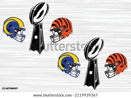 Rams vs Bengals Big Game LVI 2022 Trophy Cup and Helmets Clipart, Transparent + White Parts Version