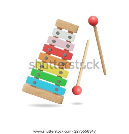 Vector illustration of musical instrument xylophone on transparent background in 3d style. Toys for children.