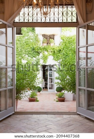 Similar – Image, Stock Photo View from the door of a chapel to the mountain world
