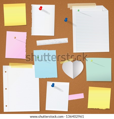 paper notes on cork board vector illustration Foto d'archivio © 