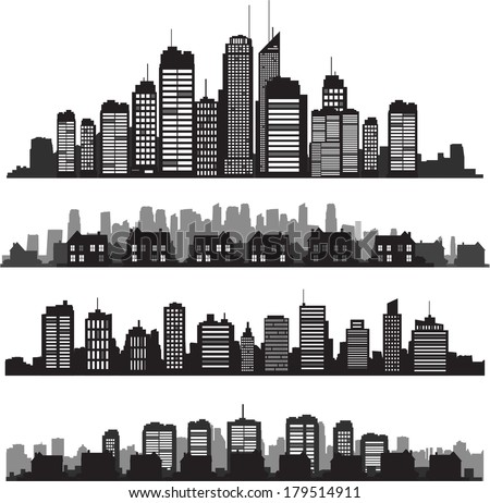 Black vector cityscapes silhouettes