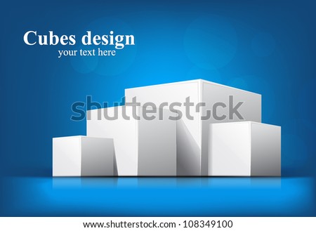 Bright blue background with white 3d cubes