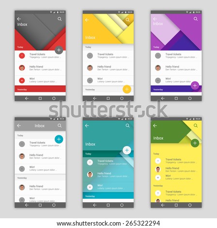 Set of user interfaces in material design style template for mail app