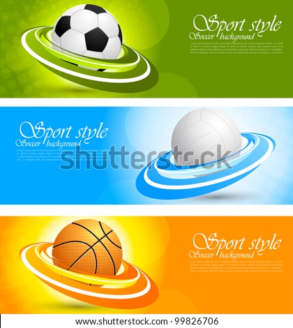 Set of color banners with sport balls