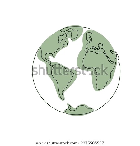 Planet Earth drawn in one continuous line with color spot. One line drawing, minimalism. Vector illustration.