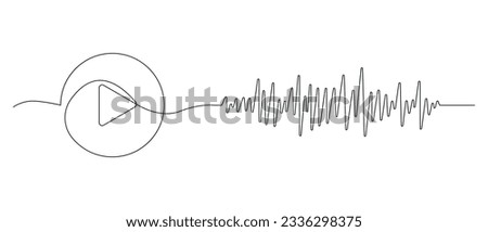 Play button with audio track drawn in one continuous line. One line drawing, minimalism. Vector illustration.
