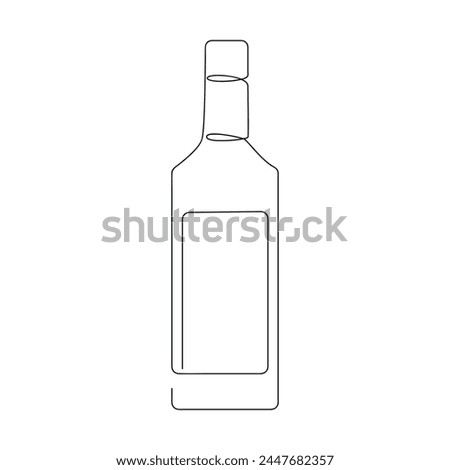 Bottle of tequila drawn in one continuous line. One line drawing, minimalism. Vector illustration.