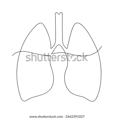 Lung drawn in one continuous line. One line drawing, minimalism. Vector illustration.