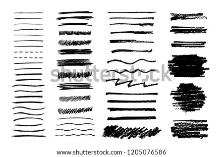 Set of vector grungy graphite pencil art brushes. Pencil textures of different shapes. Easy edit color and apply to any path, write and draw. EPS 10
