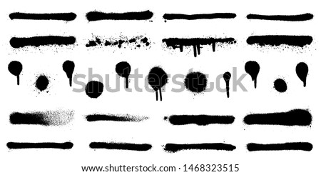 Big set of graffiti spray banner. Vector spray paint shapes in black on white background