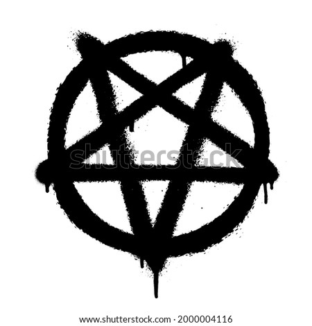 Sprayed pentagram icon font graffiti with overspray in black over white. Vector illustration.