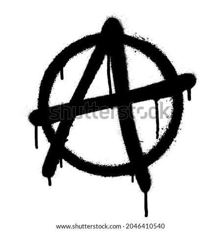 Sprayed anarchy symbol with overspray in black over white. Vector illustration.
