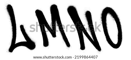 Graffiti spray font alphabet with a spray in black over white. Vector illustration. Part 4