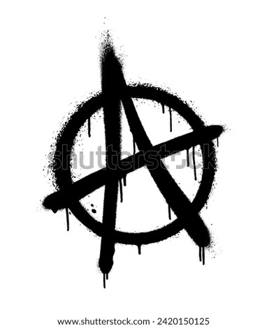 Sprayed anarchy symbol with overspray in black over white. Vector illustration.