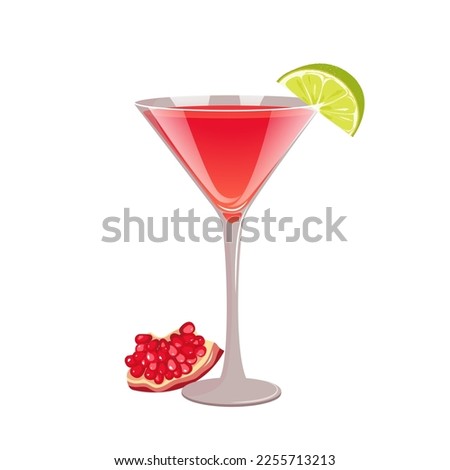 Bacardi cocktail, an aperitif cocktail with light rum, grenadine, lime or lemon. Classic bar drink. Vector illustration